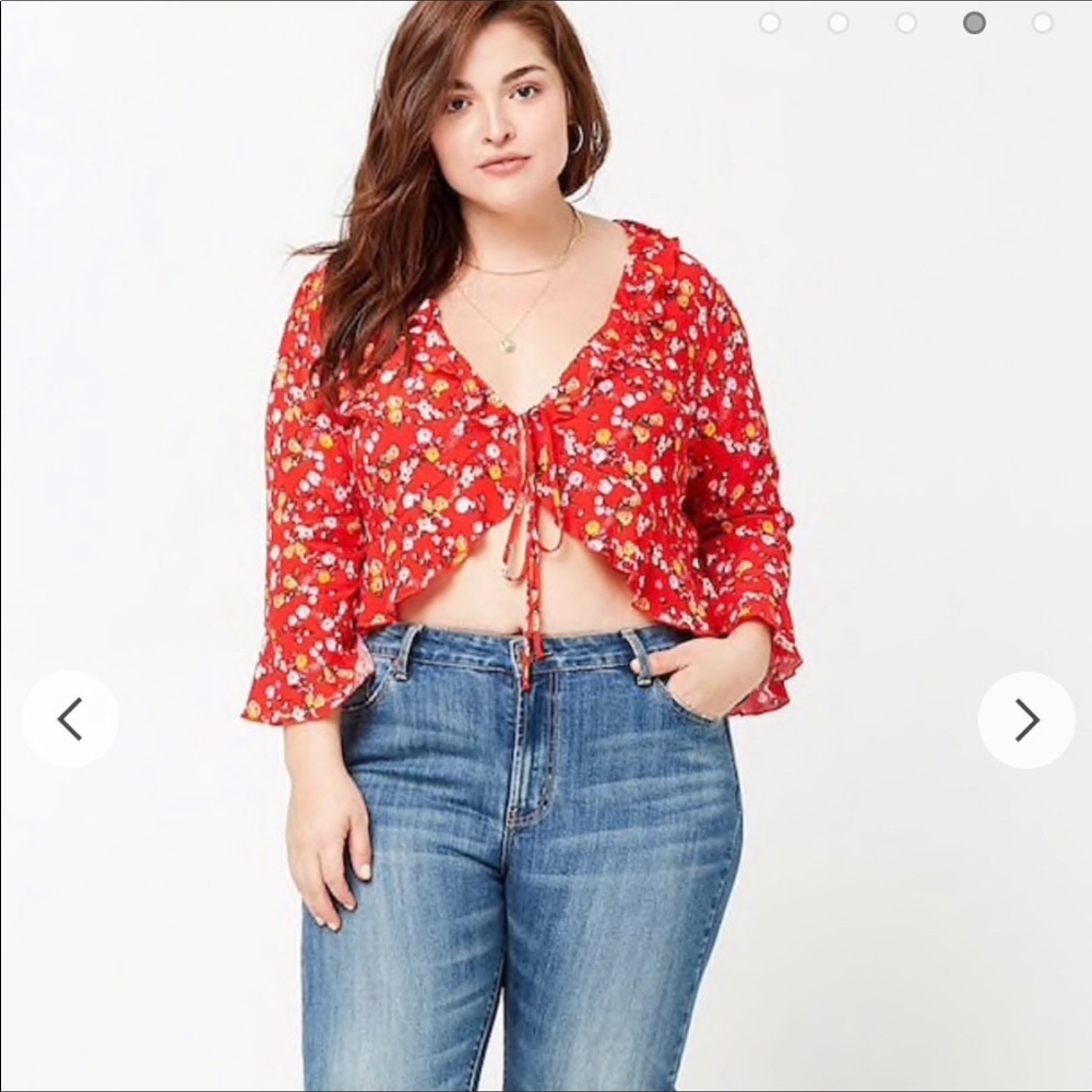 F21 Plus Size Floral Crop Top Sleeves Ruffle